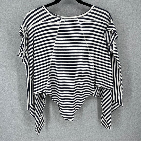 We the Free People Striped Angel Shirt Size M Navy Combo Distressed Oversized - Picture 4 of 12